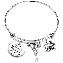 FUSTMW Cheer Charm Bracelet Cheerleading Gifts Believe in Yourself and You Will Be Unstoppable Bangle Bracelet Cheer Jewelry for Cheerleaders Cheer Coaches or Team