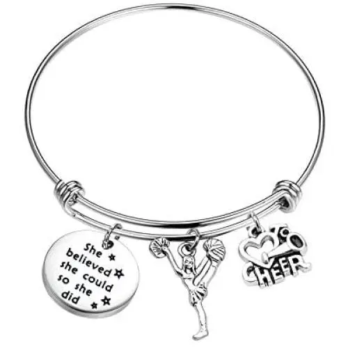 FUSTMW Cheer Charm Bracelet Cheerleading Gifts Believe in Yourself and You Will Be Unstoppable Bangle Bracelet Cheer Jewelry for Cheerleaders Cheer Coaches or Team FUSTMW Cheer Charm Bracelet Cheerleading Gifts Believe in Yourself and You Will Be Unstoppable Bangle Bracelet Cheer Jewelry for Cheerleaders Cheer Coaches or Team