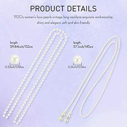 Hicarer 1920s Faux Pearl Necklace Long Flapper Bead Necklace Art Deco Pearl Earrings and 1920s Bracelet Ring Set for Women