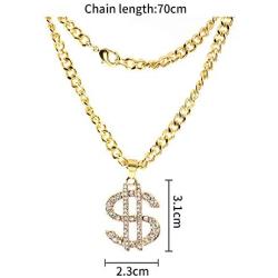 Weahre Dollar Sign Hip Hop Rapper Mens Necklace Rhinestone Pendant Gold Chain Jewelry for Rap Gangsta