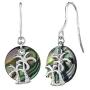 Sterling Silver Abalone or Simulated Turquoise Round Polished Palm Trees Dangle Earrings