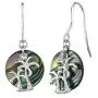 Sterling Silver Abalone or Simulated Turquoise Round Polished Palm Trees Dangle Earrings Sterling Silver Abalone or Simulated Turquoise Round Polished Palm Trees Dangle Earrings