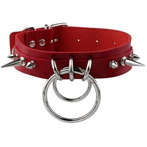 Manfnee Goth Jewelry PU Leather Choker Necklace with Chain Spike Charm Punk Rock Collar Adjustable