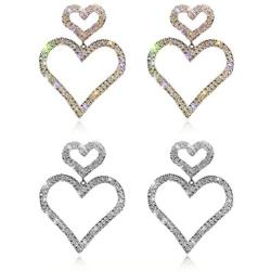 Fashion Shine Full Rhinestone Long Heart Drop Earrings for Women Luxury Pendientes Jewelry Gifts Fashion Tassel earring 2 pcs