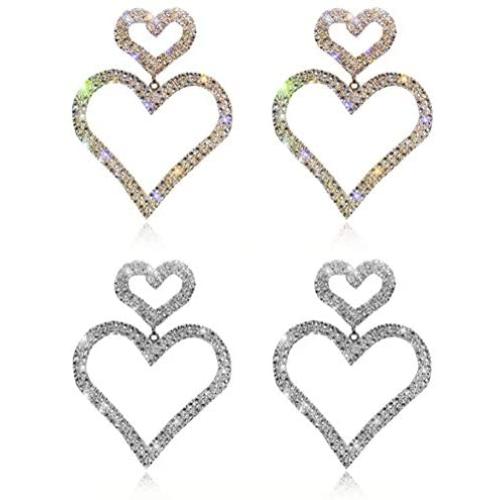 Fashion Shine Full Rhinestone Long Heart Drop Earrings for Women Luxury Pendientes Jewelry Gifts Fashion Tassel earring 2 pcs