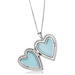 Kooljewelry Rhodium Plated Brass Heart Locket with Sterling Silver Curb Chain Necklace (18 inch)