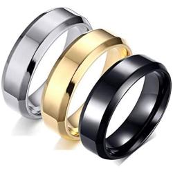 VNOX (Free Engraving) 6MM Stainless Steel Personalized Plain Band Ring for Men and Women,3 Color,Size 6-12
