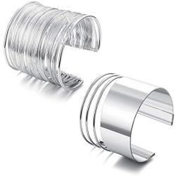 Besteel 2 Pcs Cuff Bangle Bracelet Set for Women Open Wide Wire Bracelets Adjustable Gold Sliver-Tone Plated