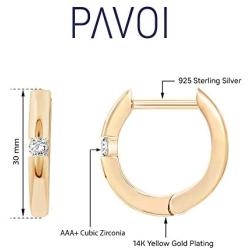 PAVOI 14K Gold Plated Sterling Silver Cubic Zirconia Huggie Hoop Earrings for Women