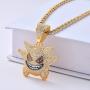 charlinliol 18k Gold Plated Necklace Iced Out 900 Pieces Cubic Zirconia Stones Pokemon Gengar Pendant Hip Hop Jewelry Chain for Men and Women
