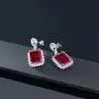 Gem Stone King 925 Sterling Silver Emerald Cut Red Created Ruby Earrings For Women (16.60 Cttw Emerald Cut 14X10MM)