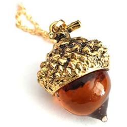 Joji Boutique: Golden Amber Glass Acorn Pendant Necklace