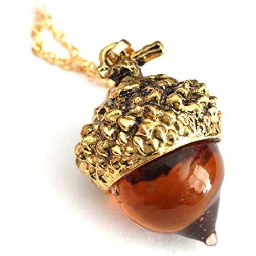 Joji Boutique: Golden Amber Glass Acorn Pendant Necklace