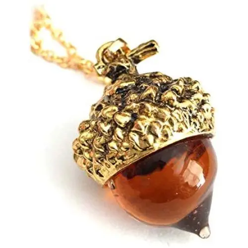 Joji Boutique: Golden Amber Glass Acorn Pendant Necklace Joji Boutique: Golden Amber Glass Acorn Pendant Necklace