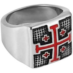 AsAlways Mens Religious Jewelry Templar Jerusalem Red Crusader Jerusalem Cross Ring