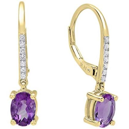 Dazzlingrock Collection 14K 7X5 MM Each Oval Gemstone & Round White Diamond Ladies Dangling Drop Earrings, Yellow Gold