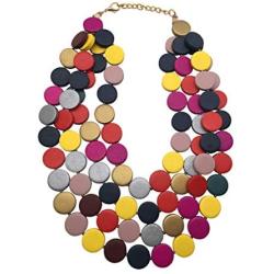 Statement Multicolor Wood Bead Chunky Layered Necklace For Women Multi Layer Color Wooden Beaded Bib Necklace For Women Long Strand African Necklace For Women Fashion Jewelry Costume