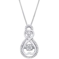 Dancing Diamond''Forever Love'' Two-Hearts Pendant Necklace in 925 Sterling Silver by Parade of Jewels (1/4 ct.tw.), 18''