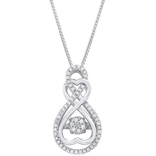 Dancing Diamond''Forever Love'' Two-Hearts Pendant Necklace in 925 Sterling Silver by Parade of Jewels (1/4 ct.tw.), 18''