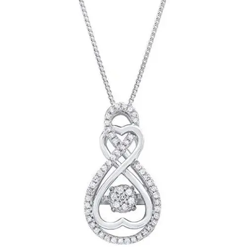 Dancing Diamond''Forever Love'' Two-Hearts Pendant Necklace in 925 Sterling Silver by Parade of Jewels (1/4 ct.tw.), 18'' Dancing Diamond''Forever Love'' Two-Hearts Pendant Necklace in 925 Sterling Silver by Parade of Jewels (1/4 ct.tw.), 18''