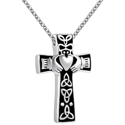 LoEnMe Jewelry Urn Necklace for Ash Cremation Pendant Celtic Cross Angel Wing Birthstone Memorial Keepsake for Women Men