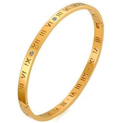 VNOX Girls IP Stainless Steel Rhinestone Roman Numeral Bangle Bracelet,Silver,7.5''