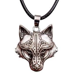 HAQUIL Wolf Necklace, Viking Wolf Head Pendant, Faux Leather Cord, Wolf Jewelry Gift