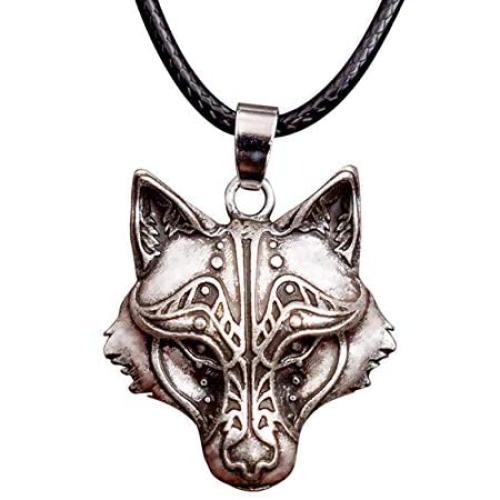 HAQUIL Wolf Necklace, Viking Wolf Head Pendant, Faux Leather Cord, Wolf Jewelry Gift