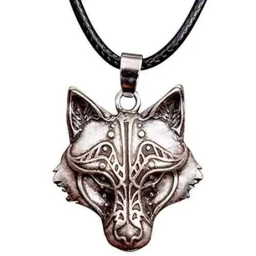 HAQUIL Wolf Necklace, Viking Wolf Head Pendant, Faux Leather Cord, Wolf Jewelry Gift