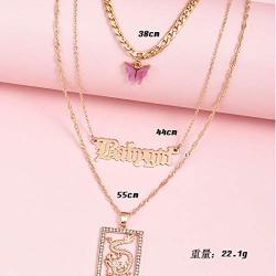 Haloty Punk Layered Butterfly Pendant Necklace Gold Initial Choker Necklaces Chain Fashion Letter Necklace Jewelry for Women and Girls (Dragon)