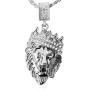 Aiyo Fashion Hip Hop Jewelry Crown Lion Head Pendant Iced Out Clear Rhinestones Curb Cuban Chain Stainless Steel Necklace