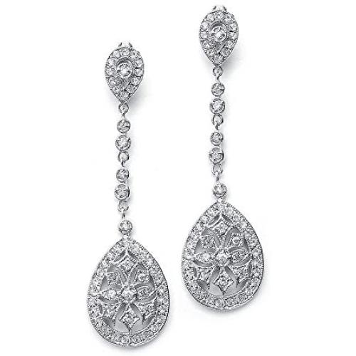 Mariell Art Deco Vintage CZ Wedding Earrings - Glamorous Gatsby-Style Dangle Chandeliers for Brides
