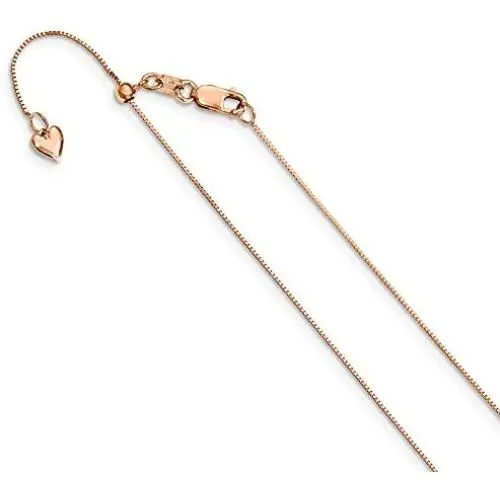 Solid 14K Rose Gold Adjustable .55mm Baby Box Chain Necklace - with Secure Lobster Lock Clasp 22'' Solid 14K Rose Gold Adjustable .55mm Baby Box Chain Necklace - with Secure Lobster Lock Clasp 22''