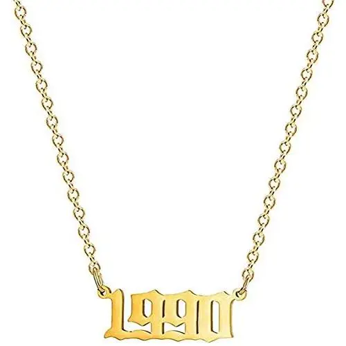 EXGOX Birth Year Necklace,1990-2010 Stainless Steel Silver/Gold Plated Pendant Old English Year Necklace Personalized Birthday Gift for Women and Girl