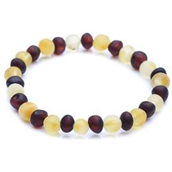 Genuine Amber Unpolished Baroque Bracelet - Natural Amber Jewelry - Baltic Sea Amber Beads Hand-Assembled in Europe - 8.6 Inches - Lemon - Cherry