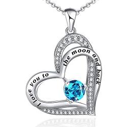 Heart Necklace for Women 925 Sterling Silver I Love You to The Moon and Back Necklace for Girls