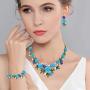 EVER FAITH Crystal Simulated Pearl Rose Flower Leaf Necklace Earrings Bracelet Set Gold-Tone