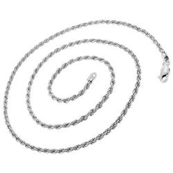 Genuine Solid Sterling Silver Italian Rope Diamond-Cut Link .925 Rhodium Necklace Chains 1.5MM - 5.5MM, 16'' - 30'', Silver Chain for Men & Women, Capital Jewelry