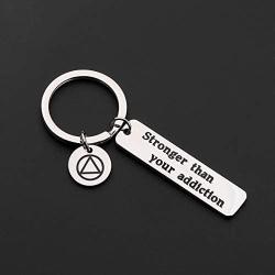 HOLLP Sobriety Keychain Recovery Gift Stronger Than Your Addiction AA Gift NA Gift Addiction Recovery Keychain Sober Birthday Gift