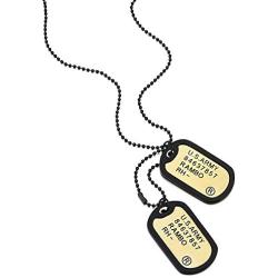 COOLSTEELANDBEYOND Two-Pieces Military Army Dog Tag with Black Silicone Mens Pendant Necklace, 28 inches Ball Chain