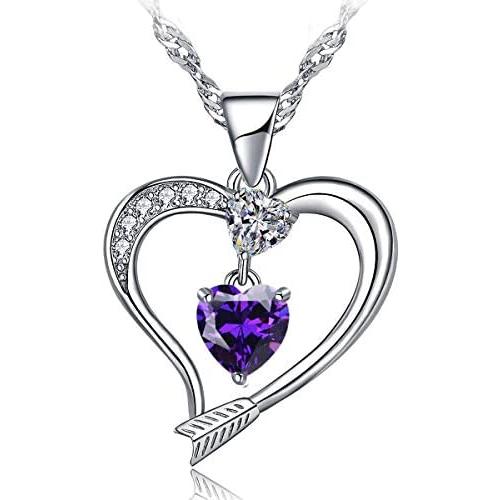 Emma Manor EM Love Heart Birthstone Necklace for Women 14k White Gold Plated Heart Shape 5A Cubic Zirconia Forever Love Arrow Pendant Necklace