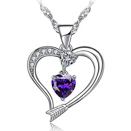 Emma Manor EM Love Heart Birthstone Necklace for Women 14k White Gold Plated Heart Shape 5A Cubic Zirconia Forever Love Arrow Pendant Necklace Emma Manor EM Love Heart Birthstone Necklace for Women 14k White Gold Plated Heart Shape 5A Cubic Zirconia Forever Love Arrow Pendant Necklace