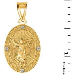 14k Gold Diamond Divino Niño Jesús (Divine Infant Jesus) Oval Medallion Pendant Necklace