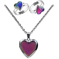 Mood Necklace Love Heart Change Color Emotional Feeling Adjustable Size Mood Rings 3pcs (3 pcs)