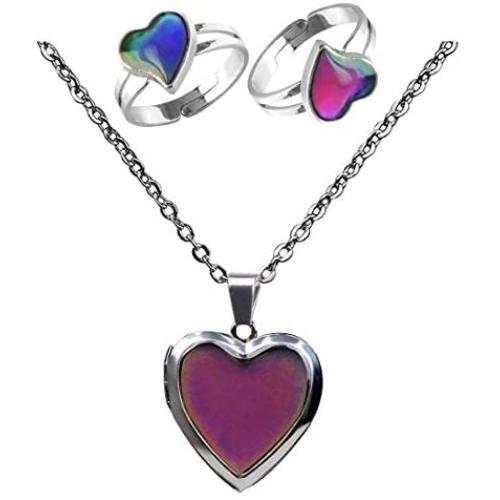 Mood Necklace Love Heart Change Color Emotional Feeling Adjustable Size Mood Rings 3pcs (3 pcs)