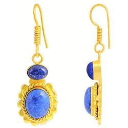 Yellow Gold Overlay Solid Brass Dangle Earrings For Women Hypoallergenic 10.60 Ct Royal Blue Lapis Lazuli Flower Hanging Earring September Birthstone Valentines Birthday Gift For Her By Orchid Jewelry