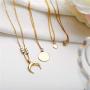 Modyle Women Layered Necklace 14K Real Gold Plated Coin Circle Heart Moon Pendant Dainty Chain Minimalist Simple Boho Jewelry Mothers Gift