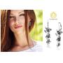 Big Apple Hoops - Mothers Day Jewelry Orchid Flowers Dangle Earrings Made from Real Solid 925 Sterling Silver Oxidized Finish