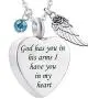 God has You in his arms with Angel Wing Charm Cremation Ashes Jewelry Keepsake Memorial Urn Necklace with Birthstone Crystal