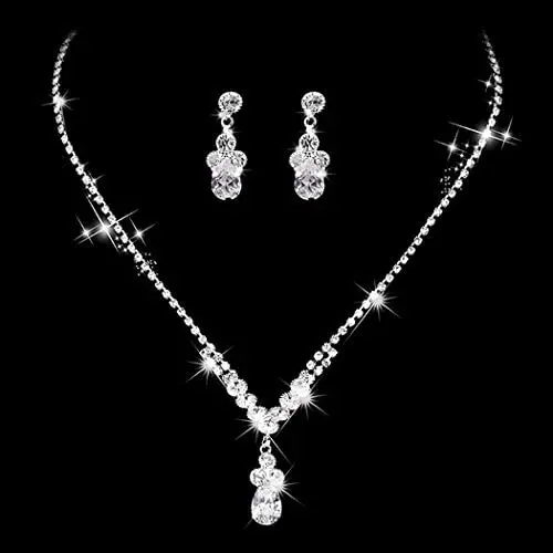 Unicra Bride Silver Necklace Earrings Set Crystal Bridal Wedding Jewelry Sets Rhinestone Choker Necklace for Women and Girls(3 Piece Set - 2 Earrings and 1 Necklace) (Silver 2) Unicra Bride Silver Necklace Earrings Set Crystal Bridal Wedding Jewelry Sets Rhinestone Choker Necklace for Women and Girls(3 Piece Set - 2 Earrings and 1 Necklace) (Silver 2)